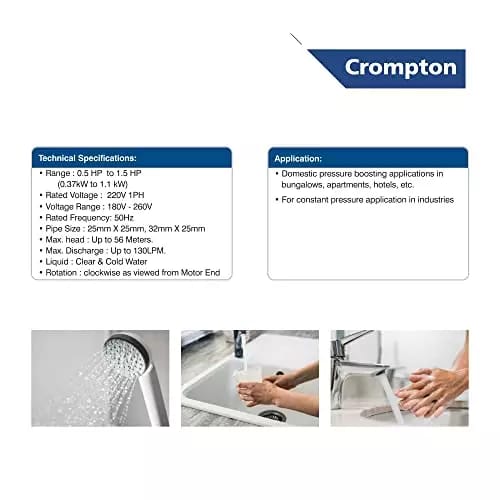 Crompton Mini Force II 0.5 HP Single Phase Pressure Booster Pump